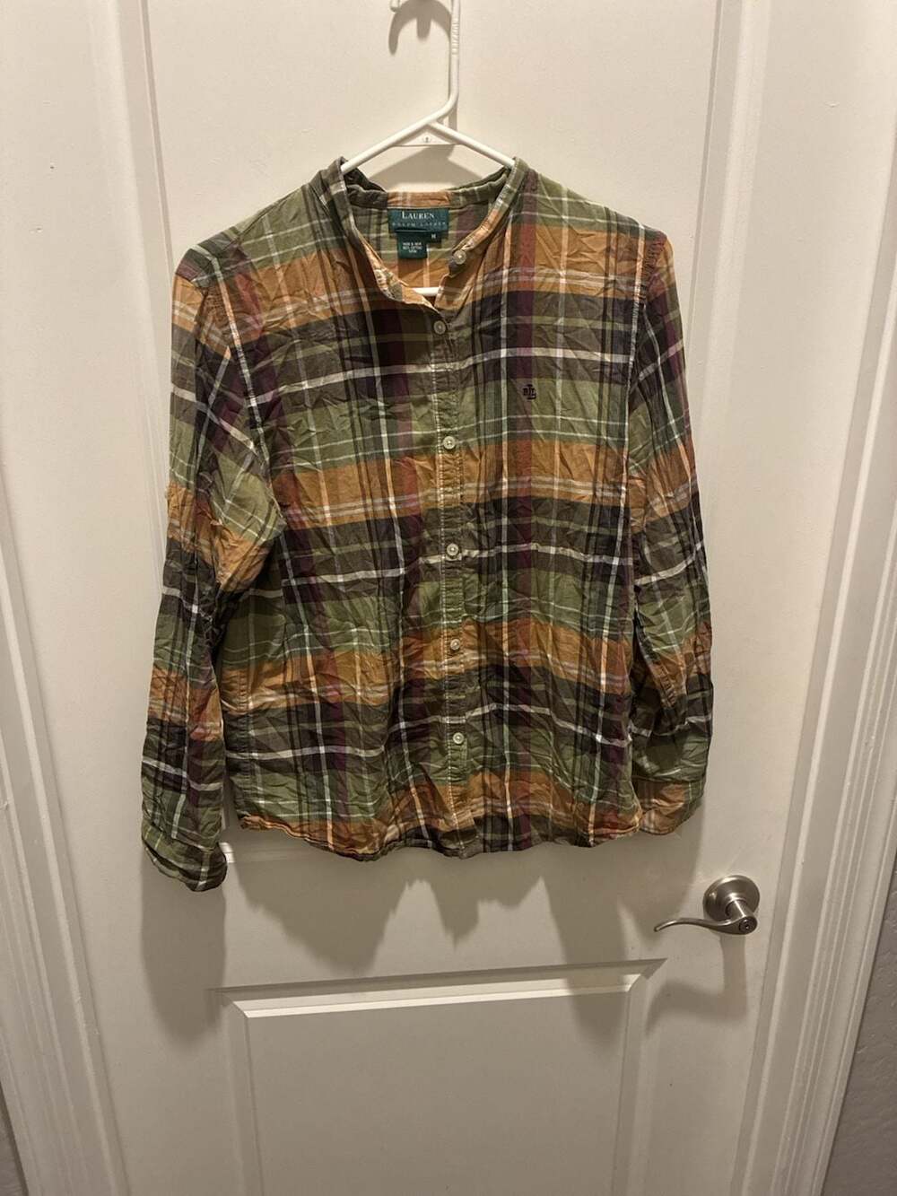 Lauren Ralph Lauren Green Plaid Cotton Long Sleeve Button Down Shirt Size M